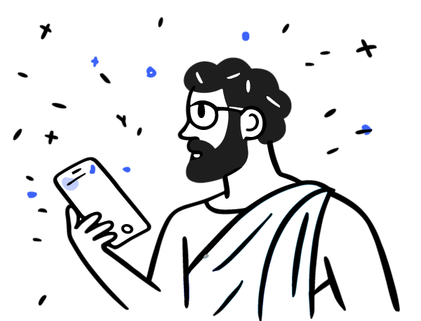 Illustration showing an ancient greek philosopher with a modern twist