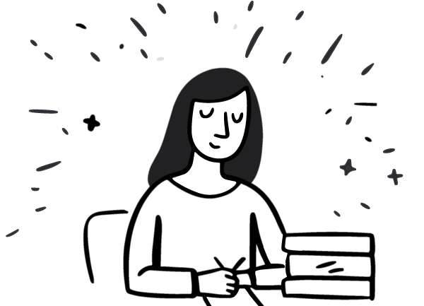 Illustration showing a woman at a desk studying